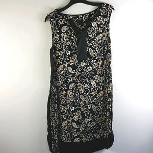 Ann Taylor Floral Tan & Black Sleeveless Dress